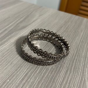 Pair of Vintage Silver Bangle Bracelets with Scalloped Design, EUC